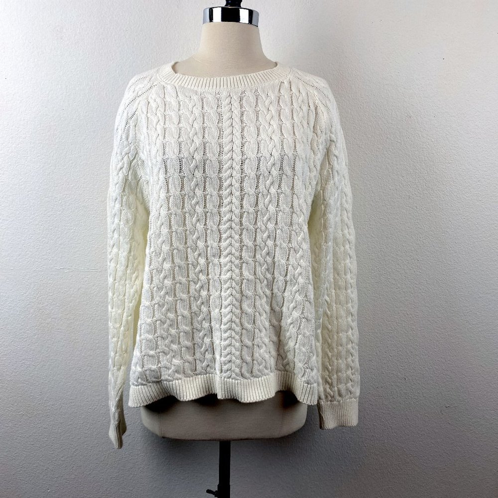 Caffe Marrakesh Sweater Over-Sized White Cotton Cable Knit Slouchy Pullover XL